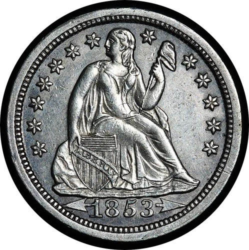 1853 Seated Liberty w/Arrows Half Dime AU/UNC