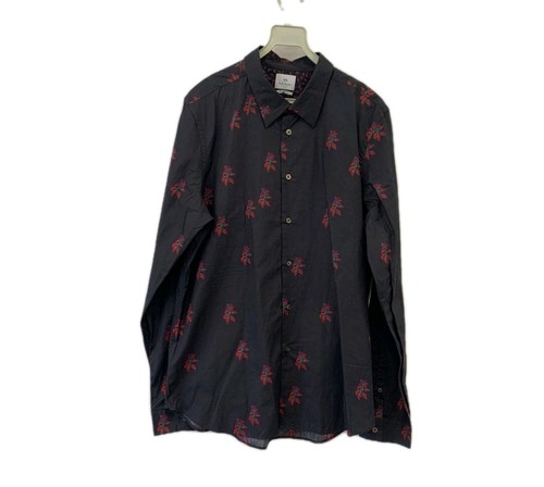 PS Paul Smith Men’s Tailored Fit Long Sleeve Shirt Navy Floral Rose Print L#c17
