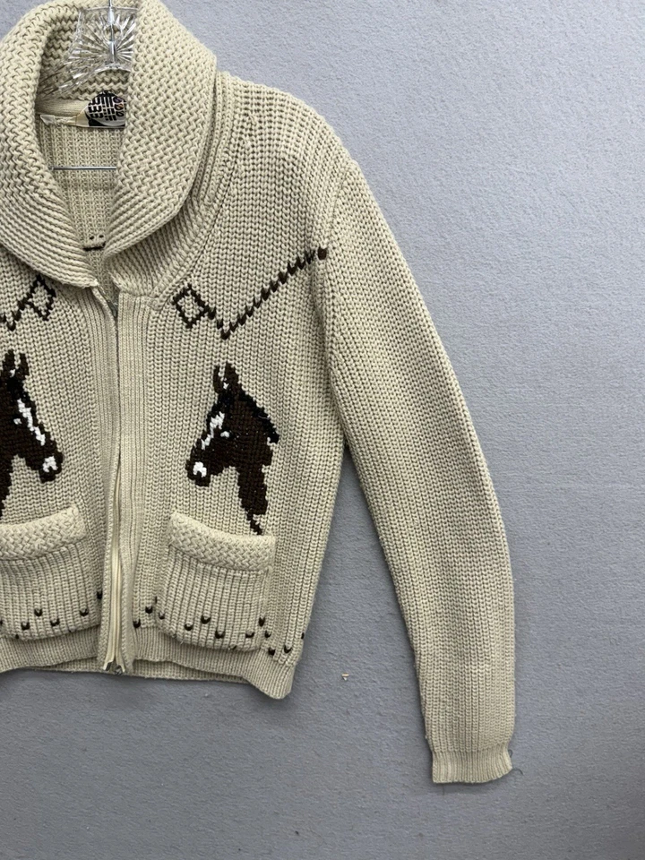 Cardigã vintage Miller mistura mista cavalo zíper tamanho S rodeio western country anos 70’ - Imagem 2 de 4