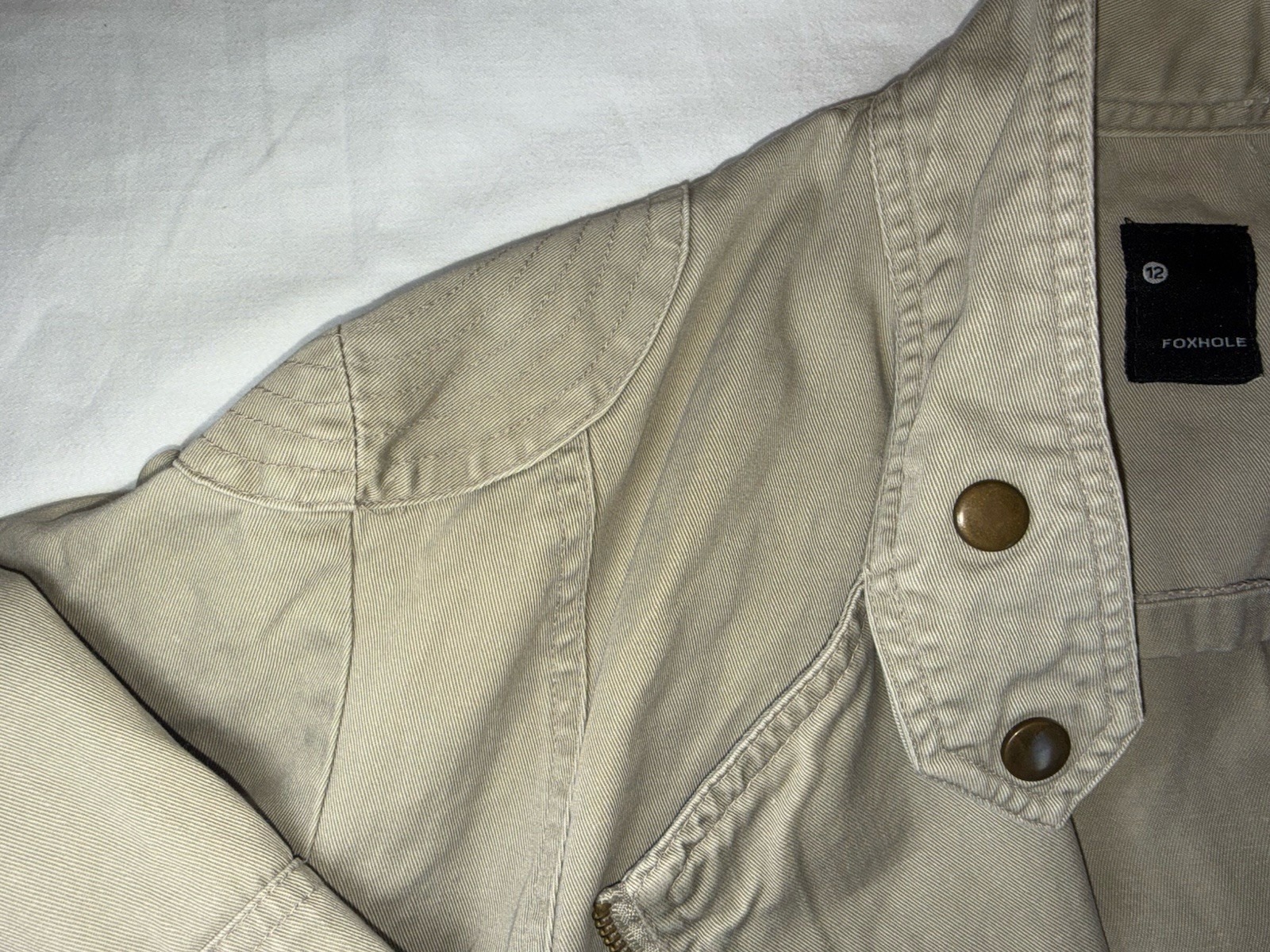 FOXHOLE Beige Zip Button Jacket Collared Buckle P… - image 3