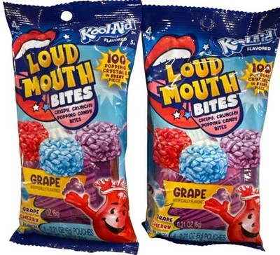 2pc 0.21oz/4ct per Bag KOOL-AID Candy Loud Mouth Bites Grape+Cherry Crispy 1b