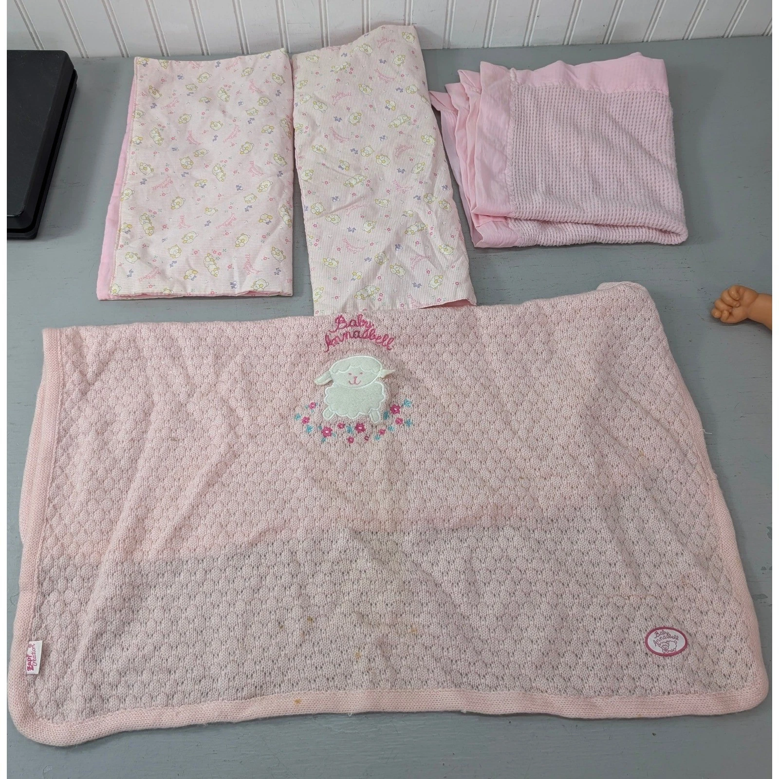Vintage Baby Morgan Waffle Knit Blanket & Baby Annabell Bedding Set Lambs Pink