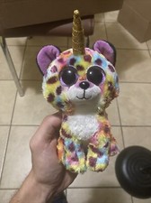 2019 Ty Beanie Boo GISELLE Rainbow Unicorn Leopard Plush Glitter Eyes