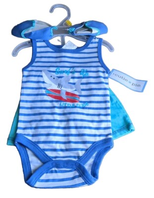 NWT Cutie Pie Surfs Up Little Dude 3 pc creeper short set Baby Outfit 0-3 months