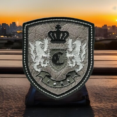 Silver Black Rampant Lion Crown Coat of Arms Crest Letter C Embroidery Patch