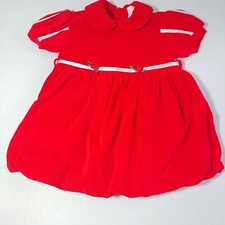 Mayfair Vintage Red Velvet Dress 2T 3T Rosebuds Ribbons Bubble Hem Christmas