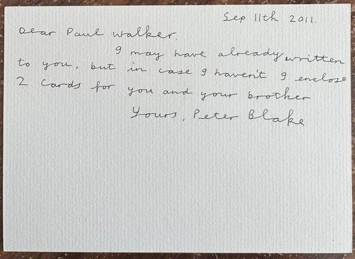 SIR PETER BLAKE SIGNED & HANDWRITTEN NOTE SEPTEMBER 11TH 2011 THE BEATLES - Picture 2 of 2