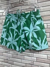 Women Short Green Floral M Drawstring Elastic Waistband pull on NWT