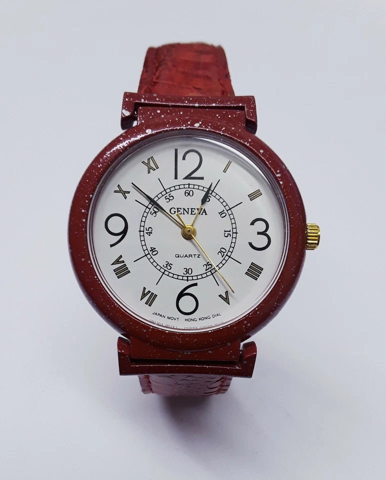 Reloj Pulsera Geneva Cuarzo Analógico Rojo y Moteado con Cuero Genuino (¡Nuevo!) Foto 3 de 3