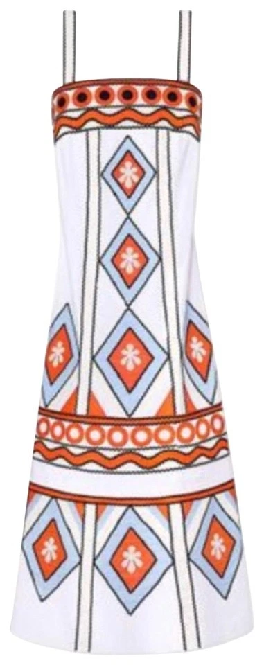 Tory Burch Natasha ribbon applique white cotton sleeveless midi dress NWT 0 $795