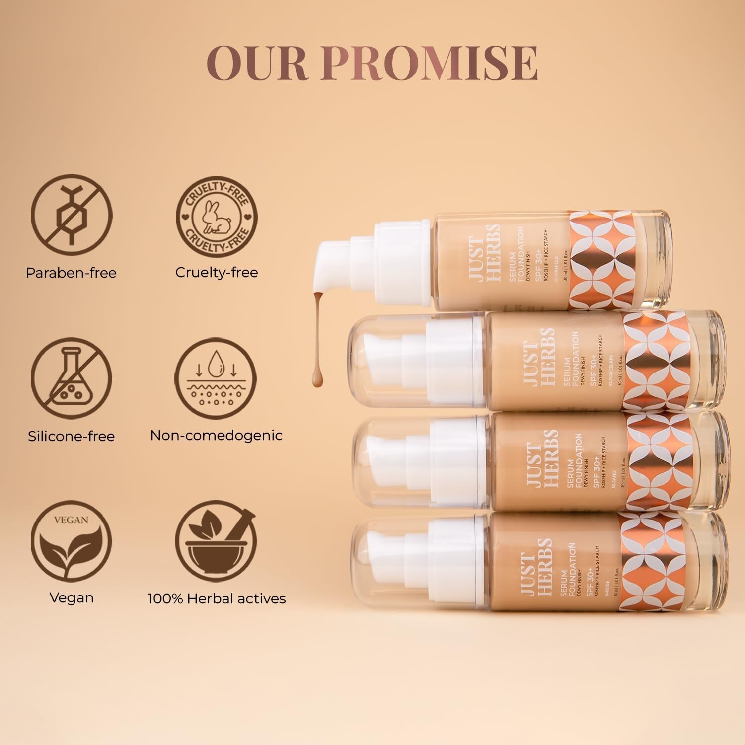 Just Herbs Serum Foundation For Face Makeup With SPF30+ Porcelain eBay