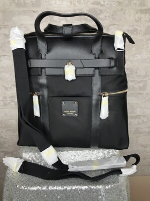 black leather jetsetter backpack Henri Bendel Jetsetter Convertible Black Leather/Nylon Backpack, SILVER  LARGE