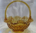 Vintage Fenton Colonial Amber Ruffled Thumbprint 8" Handled Basket