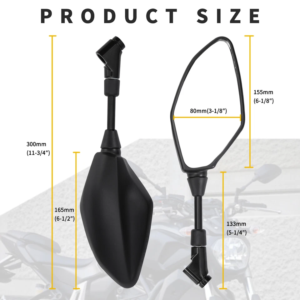 For YAMAHA FJ-09 2015-2020 Pair Motorcycle Side Rearview Mirrors 8mm/10mm Black - Image 3 of 4