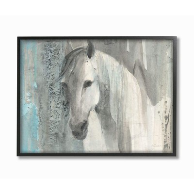 White Wild Horse Portrait Farm Animal Blue Grey Watercolor, Designed by Alben...