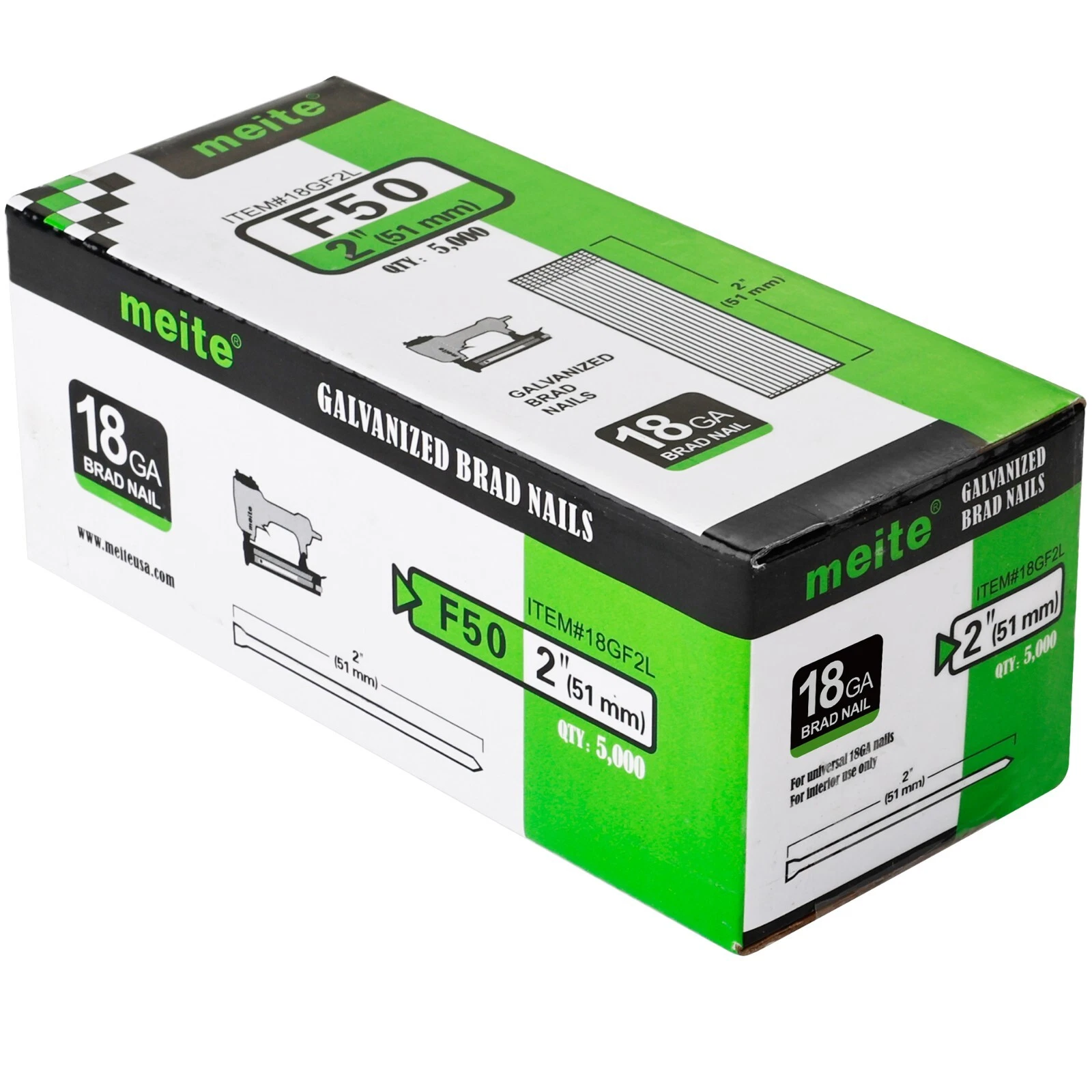 meite 18 Gauge Leg Length 2-Inch Galvanized Brad Nails Finish Nails Fasteners