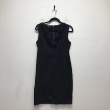 Talbots Womens Sheath Dress Black Stretch Notch Neck Sleeveless Ruffle Mini 10