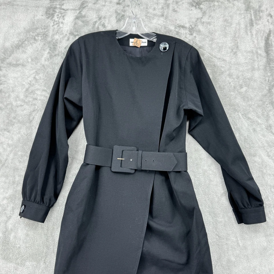 Vestido boutique vintage Nipon para mujer 8 lana envolvente cinturón minimalista carrera clásico Foto 3 de 4