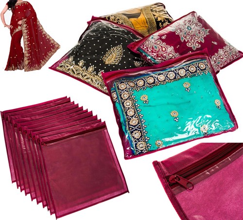 10/20/30 CLEAR MAROON SAREE CLOTHES GARMENT SARI STORAGE BAGS WARDROBE ORGANISER - Picture 8 of 13