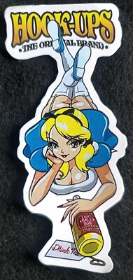 HOOK UPS STICKER VINTAGE ''LETS DRINK'' 1/4 X 5 1/8'' GLOSSY STYLE 