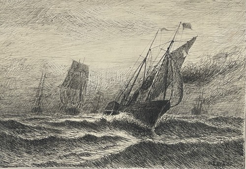 1890s New England Maritime Artist Otis S Weber Ink Drawing. Running The Blockade - Picture 3 of 11