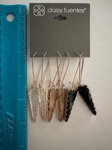NEW Daisy Fuentes 3 Pair Gold Dangle Drop Earrings NEW WITH TAGS - Picture 2 of 3