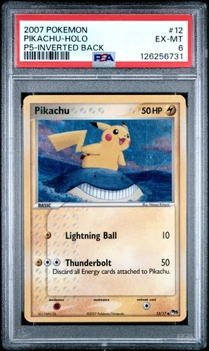 2007 POKEMON POP SERIES 5 INVERTED BACK #12 PIKACHU-HOLO PSA 6