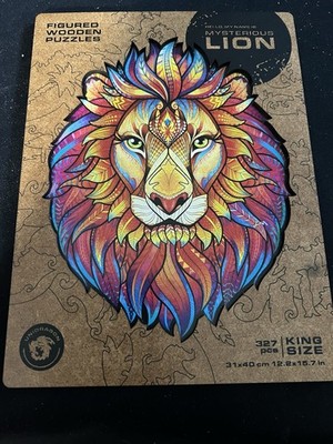 Mysterious Lion 327 Piece Shaped Wooden Jigsaw Puzzle 12.2 x 15.7