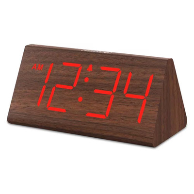 Wooden Digital Alarm Clocks with Large Numbers, Dimmer, Snooze and DST, 12/24H i