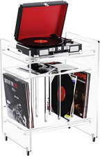 Clear Acrylic Record Player Stand with Storage Shelf  Wheels