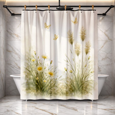 Yellow Butterfly Floral Shower Curtain 72x72 Polyester Bathroom Decor