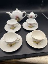 VINTAGE Toy China Tea Set Girl Yellow Dress Pink Hat Shoes 10 piece