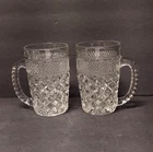 2 Vintage Anchor Hocking Wexford Clear Glass Beer Mugs  5 1/4” Tall 12 oz HEAVY