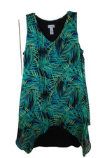 Catherines Asymmetric 2 Layer Dress Size 0X Sleeveless Chiffon Hem Green Multi