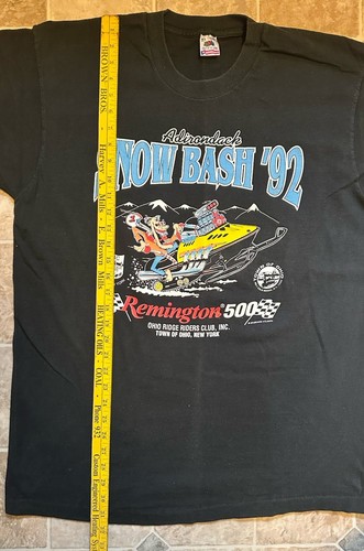 T-shirt vintage Adirondack Snow Bash '92 Remington 500 nera XL punto singolo - Foto 3 di 4