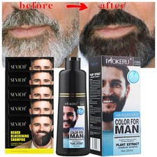 Mokeru Beard Hair Dye Shampoo Natural Darkening Men Mustache Black Color Shampoo