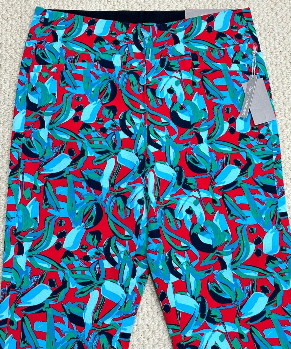 Soft Surroundings Suprla Pant Womens PS (6/8) Red Abstract Straight Leg Crop NEW
