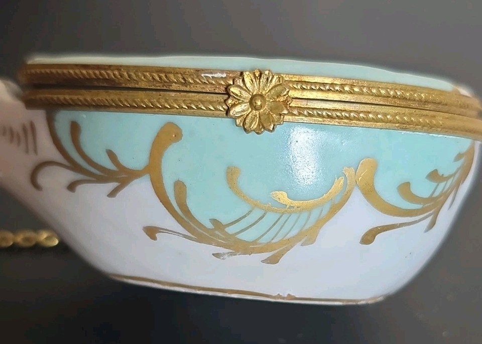 Vintage French Porcelain Mandolin Trinket Box - Hand Painted Floral ...