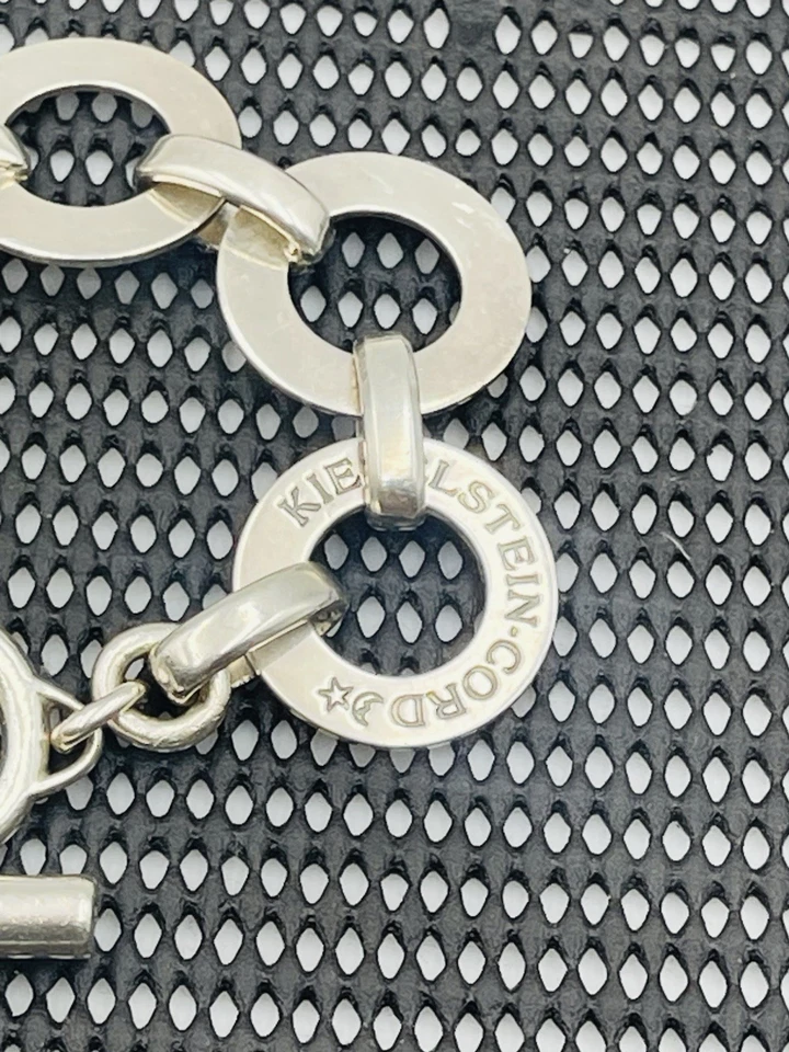 Brazalete de palanca de eslabones de disco círculo ancho plata esterlina vintage con cordón de guijarros Foto 2 de 4