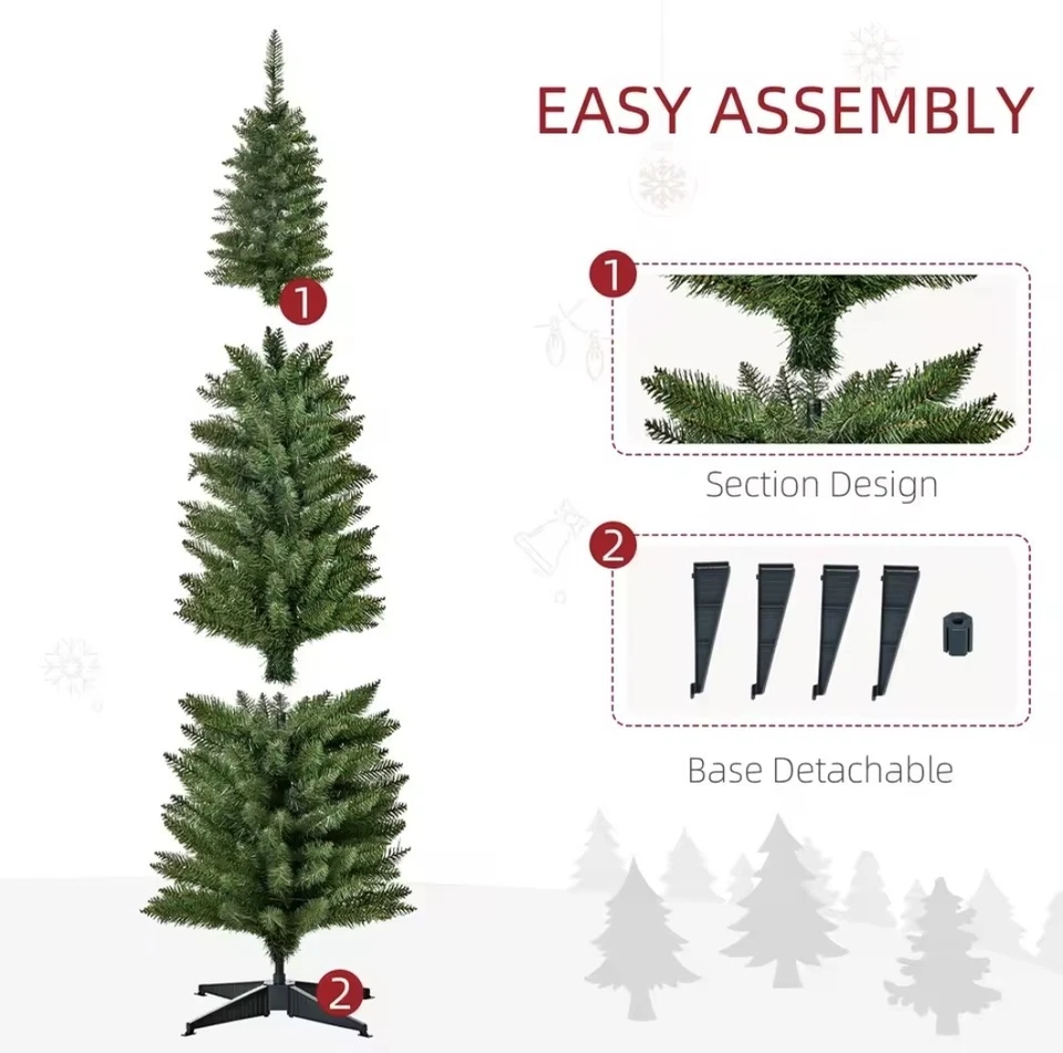 6ft Pre-Lit Pencil Christmas Tree, 200 Warm LEDs, Slim Indoor Artificial Pine - Image 3 of 4