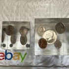 1928 + 35, 36 , 37 Buffalo Nickel Lucite Cube & 1964 JFK Half Silver Coin Set