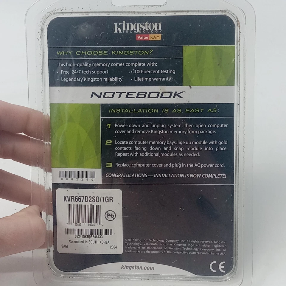 1GB Kingston DDR2-667 PC2-5300 SODIMM Memory RAM KVR667D2S0/1GR NIP - Image 2 of 3