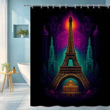 Eiffel Tower Colorful Shower Curtain - Paris Themed Decor