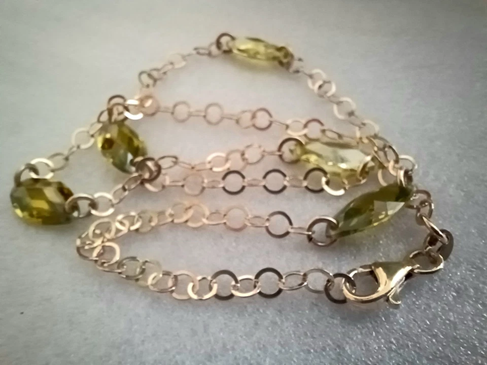 Vintage Peridot Crystal Chain Necklace Sterling Silver Sheffield  - Image 4 of 4