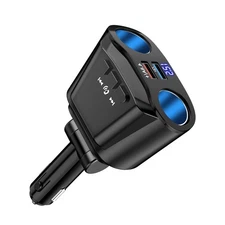 2 Way LED Car Cigarette Lighter Socket Splitter Dual USB Chargers Dock Adapter B