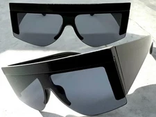 Oversized Retro Modern Shield Party Raver SUNGLASSES Large Black Frame Dark Lens