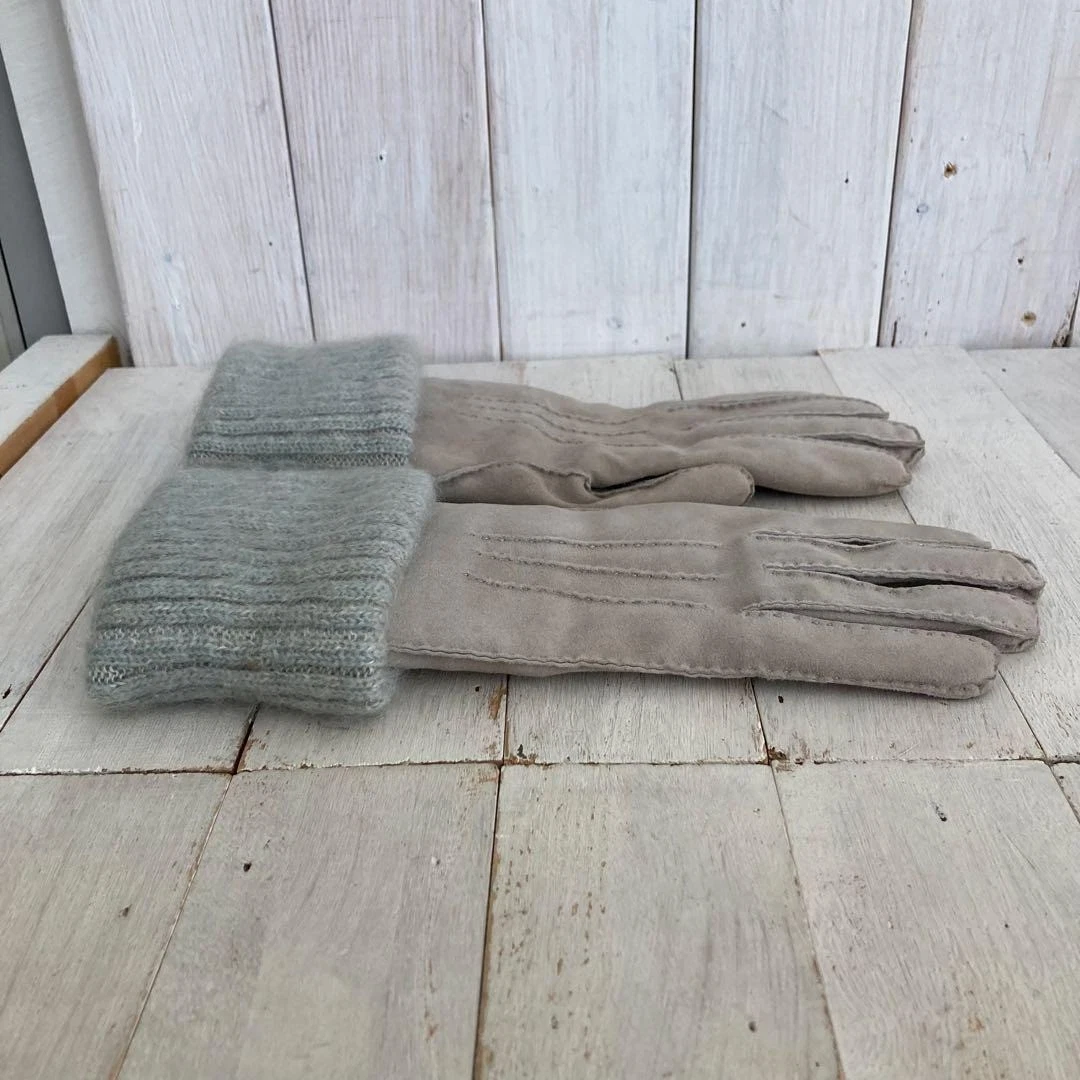 Authentic Hermes Cashmere Five-Finger Gloves Size 7 Beige Made in France