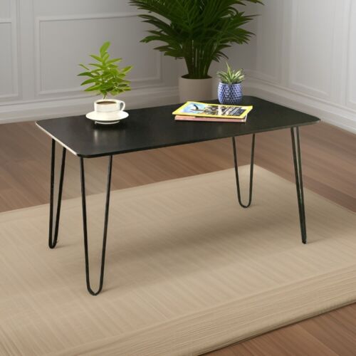 Tavolino da caffè nero con forcina dorata gamba mobili soggiorno tavolo rettangolare - Foto 1 di 2