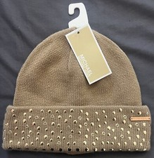 MICHAEL KORS UNISEX CAMEL AND METALLIC BEANIE, ONE SIZE