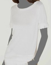 88 Michael Kors Women's White Ruffled Short Sleeve Pullover Sweater Size Small